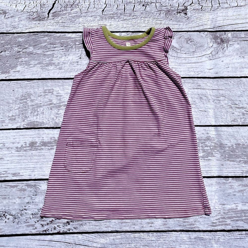 Tea Collection 3T Ruffle Sleeve A-Line Dress. Purple Striped. Play Condition.